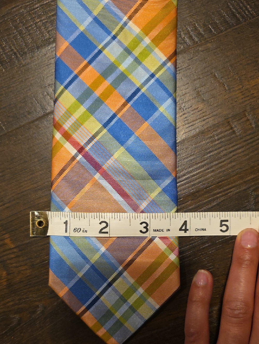IZOD Plaid Pastel Men's Tie in Blue, Green & Pink - Picture 8 of 9
